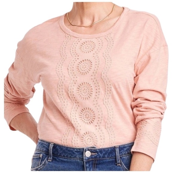 Knox Rose XS Pink Eyelet Long Sleeve Blouse - Picture 1 of 6